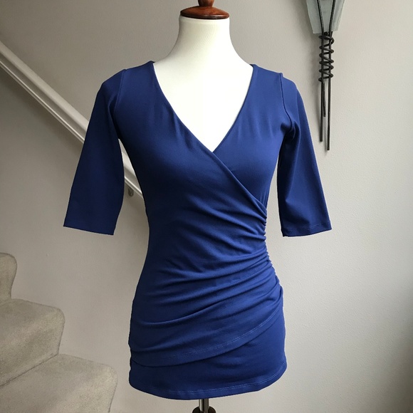 Susana Monaco Tops - Susana Monaco Blue Faux Wrap Top